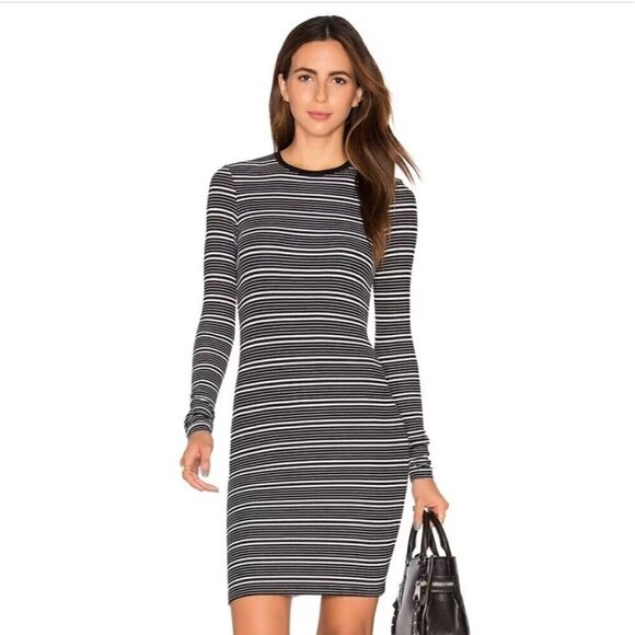 ATM Anthony Thomas Melillo Long-Sleeve Engineered Black White Stripe Rib Dress M - Picture 1 of 8
